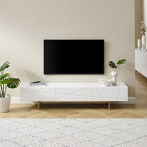 TV Cabinet | MDF Glossy Finish | Storage Drawers | Metal Base | Modern Entertainment Unit