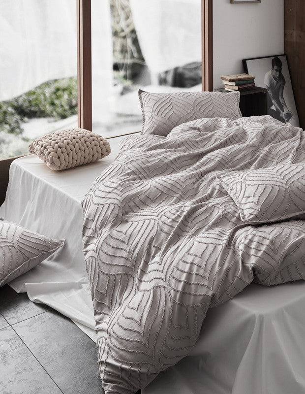 Tufted Ultra Soft Microfiber Quilt Cover Set | Single | Beige