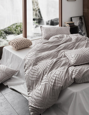 Tufted Ultra Soft Microfiber Quilt Cover Set | Single | Beige