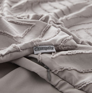 Tufted Ultra Soft Microfiber Quilt Cover Set | Single | Beige