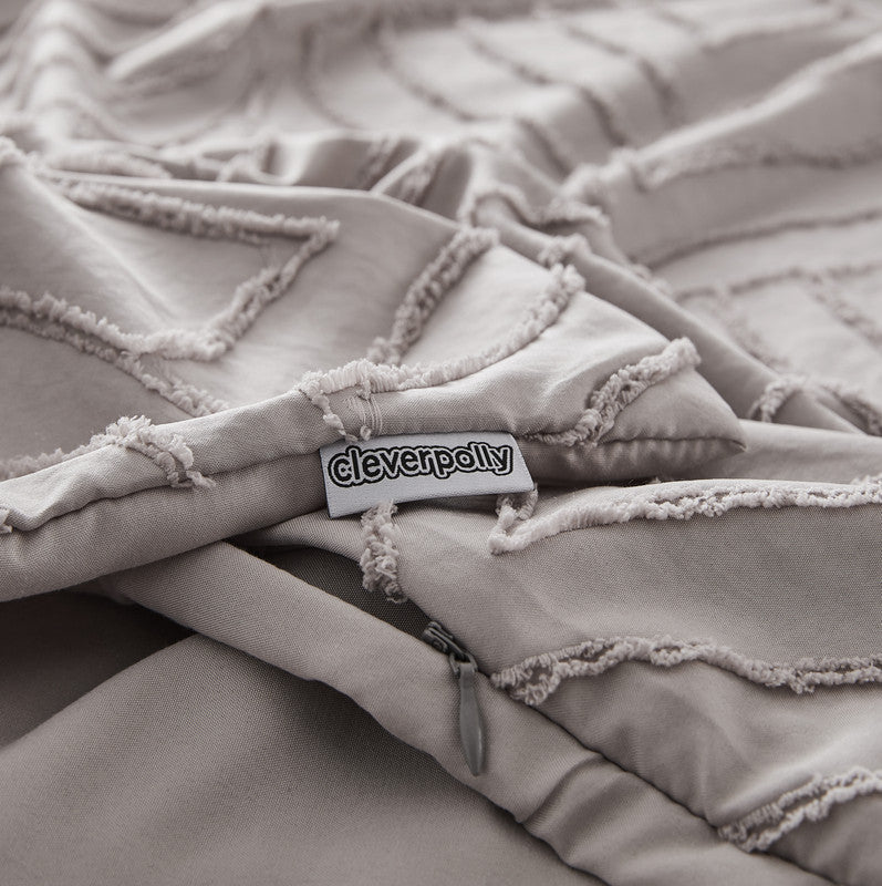 Tufted Ultra Soft Microfiber Quilt Cover Set | Double | Beige