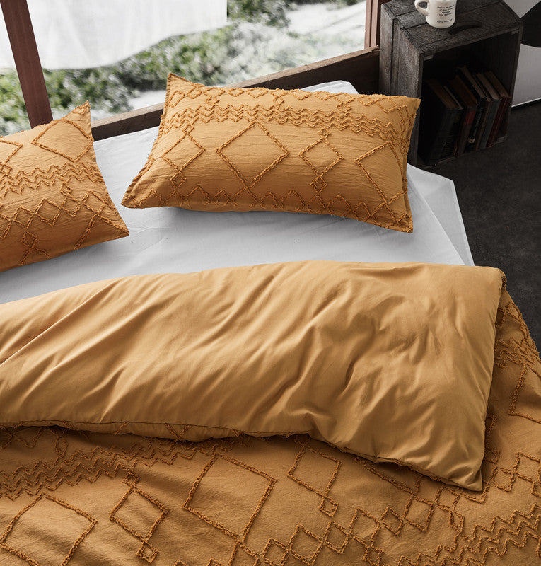 Tufted Ultra Soft Microfiber Quilt Cover Set | Double | Caramel