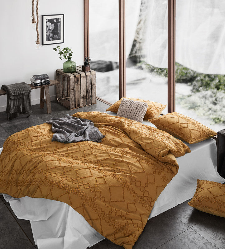Tufted Ultra Soft Microfiber Quilt Cover Set | Double | Caramel