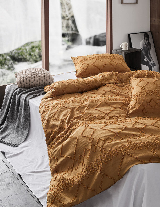Tufted Ultra Soft Microfiber Quilt Cover Set | Double | Caramel
