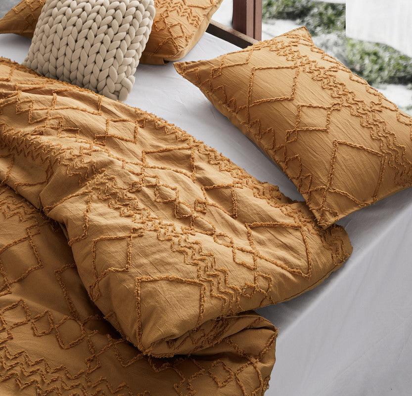 Tufted Ultra Soft Microfiber Quilt Cover Set | Double | Caramel