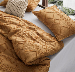 Tufted Ultra Soft Microfiber Quilt Cover Set | Double | Caramel