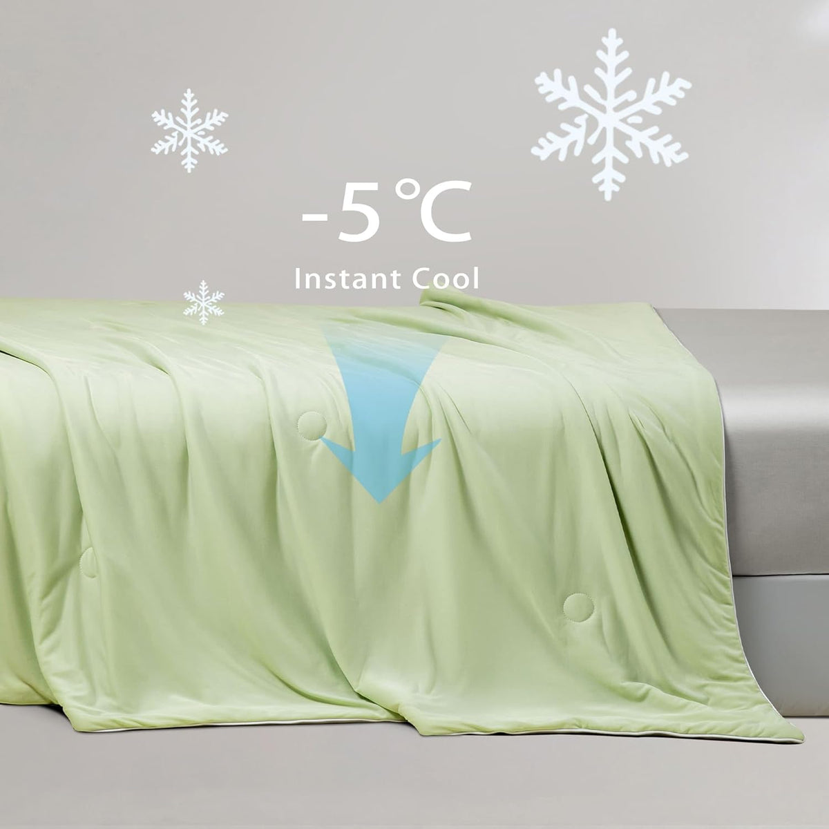 Ice Cooling Reversible Summer Comforter Blanket | Green & Grey | Queen/King