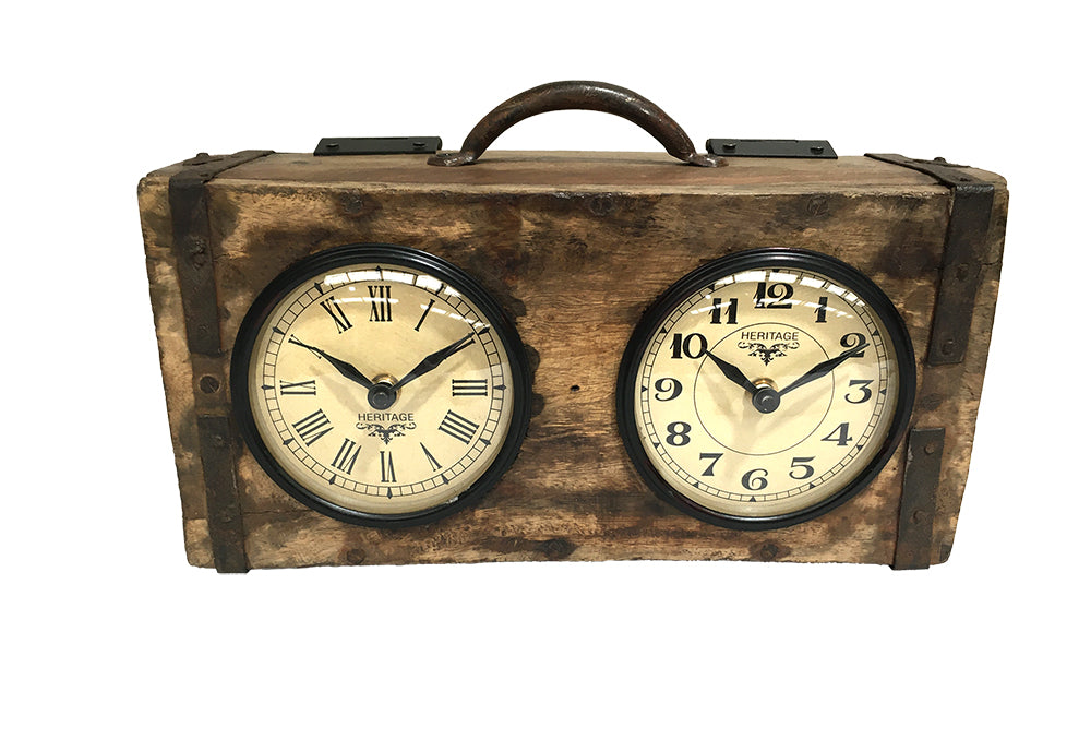Table Clock | Brick Mould Dual Dial