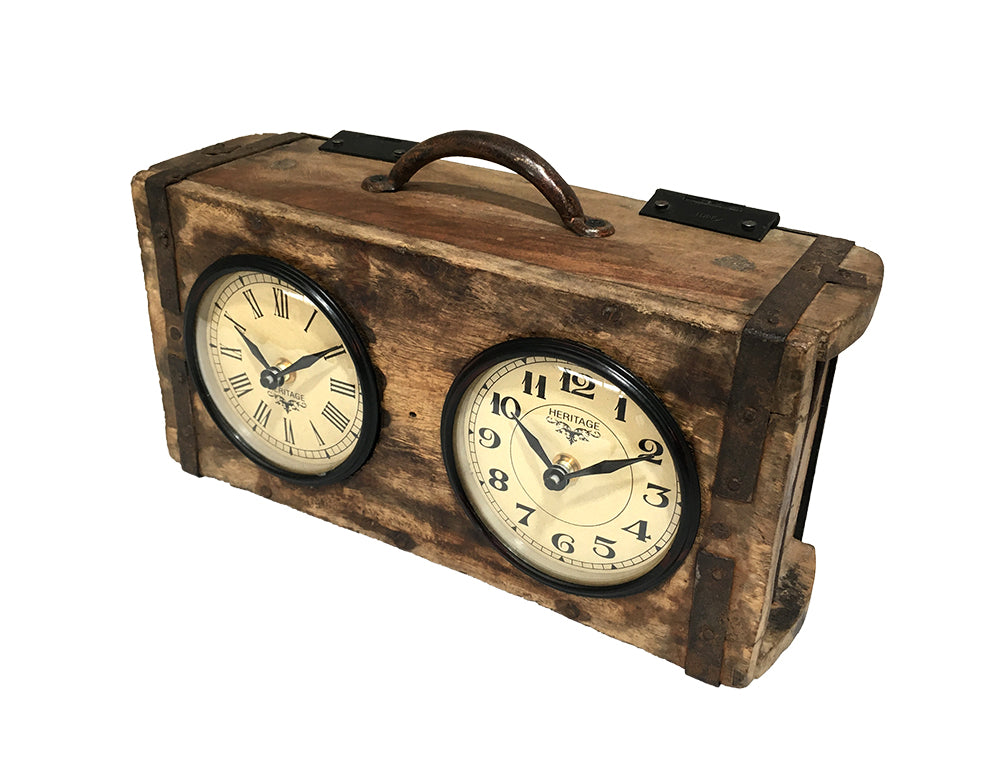 Table Clock | Brick Mould Dual Dial