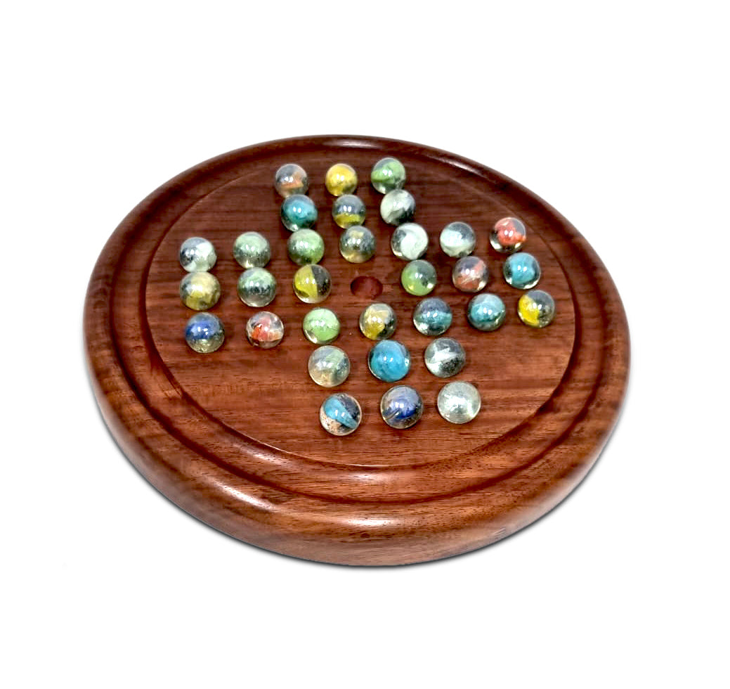 Wooden Solitaire Game with Marble Balls