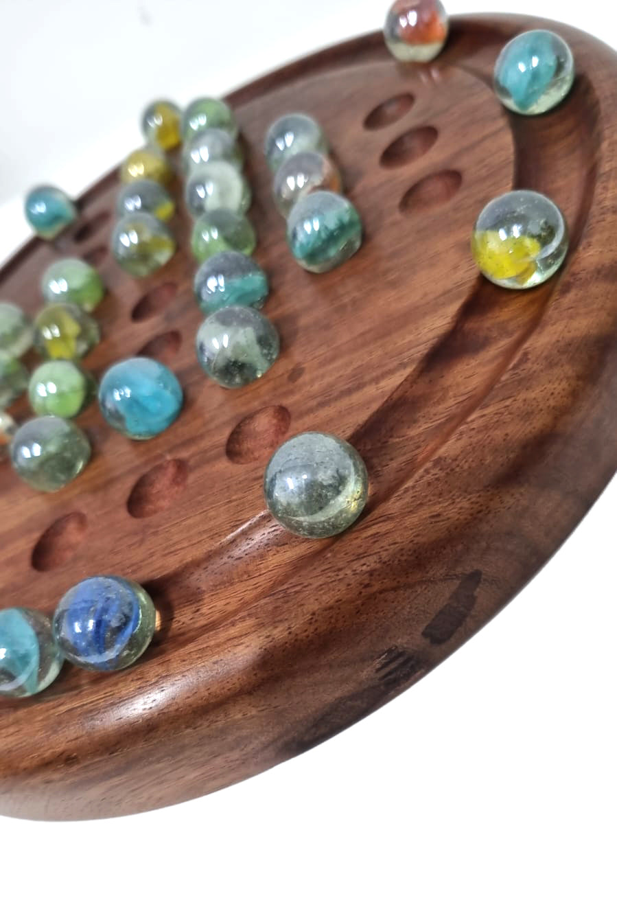 Wooden Solitaire Game with Marble Balls