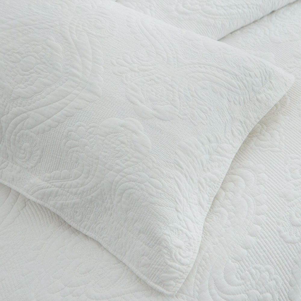 100% Cotton Coverlet Set | Damask White | King