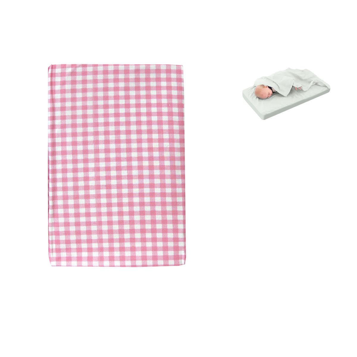 Checked Pink Bassinet Fitted Sheet with Flat Sheet Sewn Attached