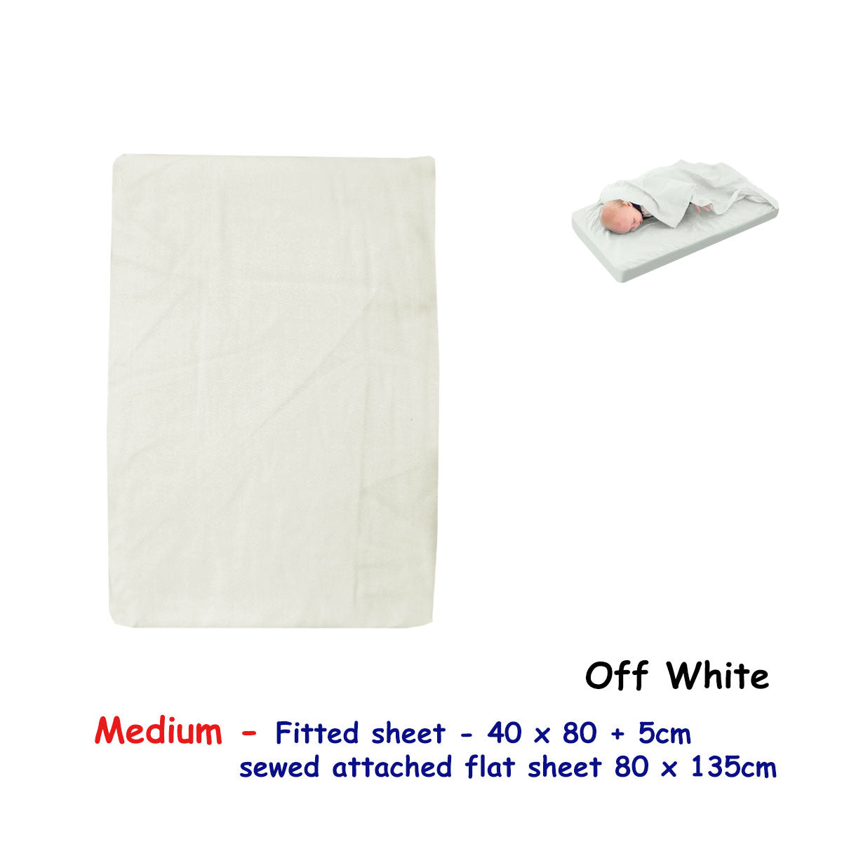 Off White Bassinet Fitted Sheet with Flat Sheet Sewn Attached