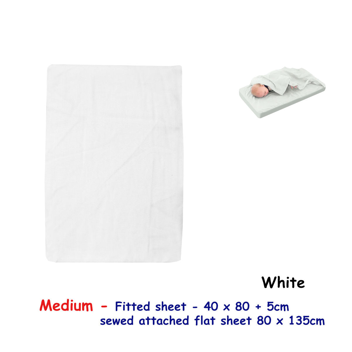 White Bassinet Fitted Sheet with Flat Sheet Sewn Attached