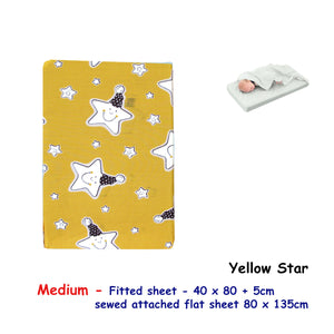 Yellow Star Bassinet Fitted Sheet with Flat Sheet Sewn Attached