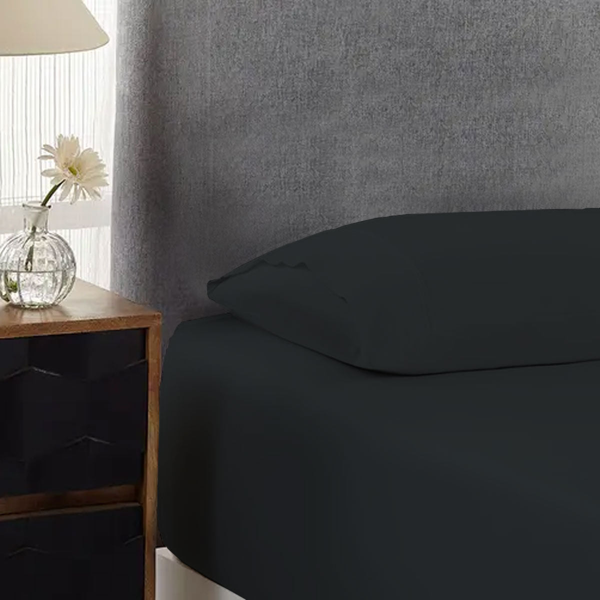 500TC Cotton Combo Set | Charcoal | Single | 40cm Wall