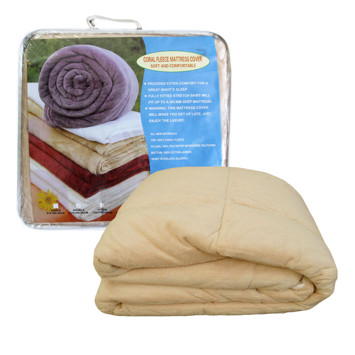 Sand Coral Fleece | Soft & Warm Mattress Underlay | Double