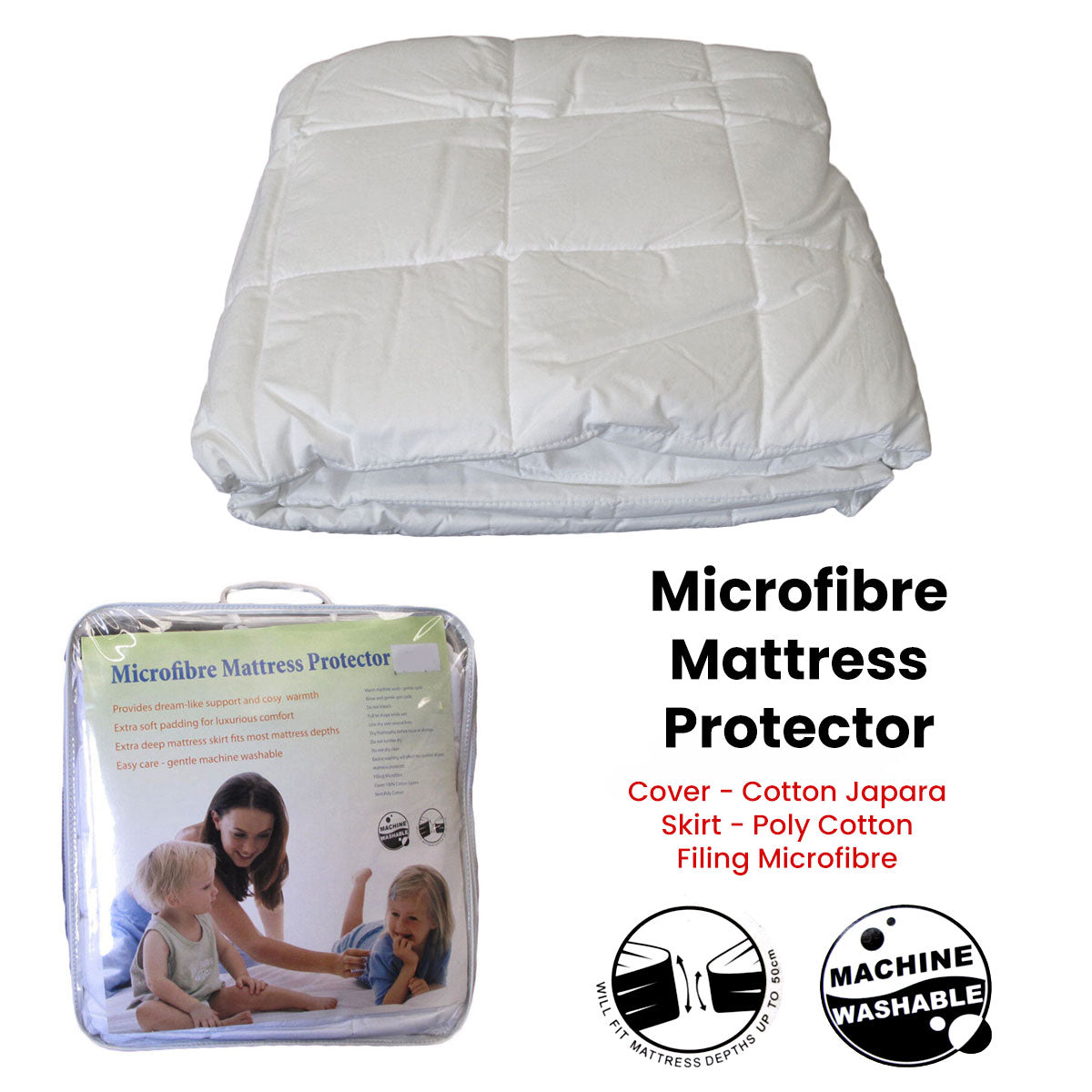 Cotton Japara Cover | Microfiber Filling Mattress Protector | Single