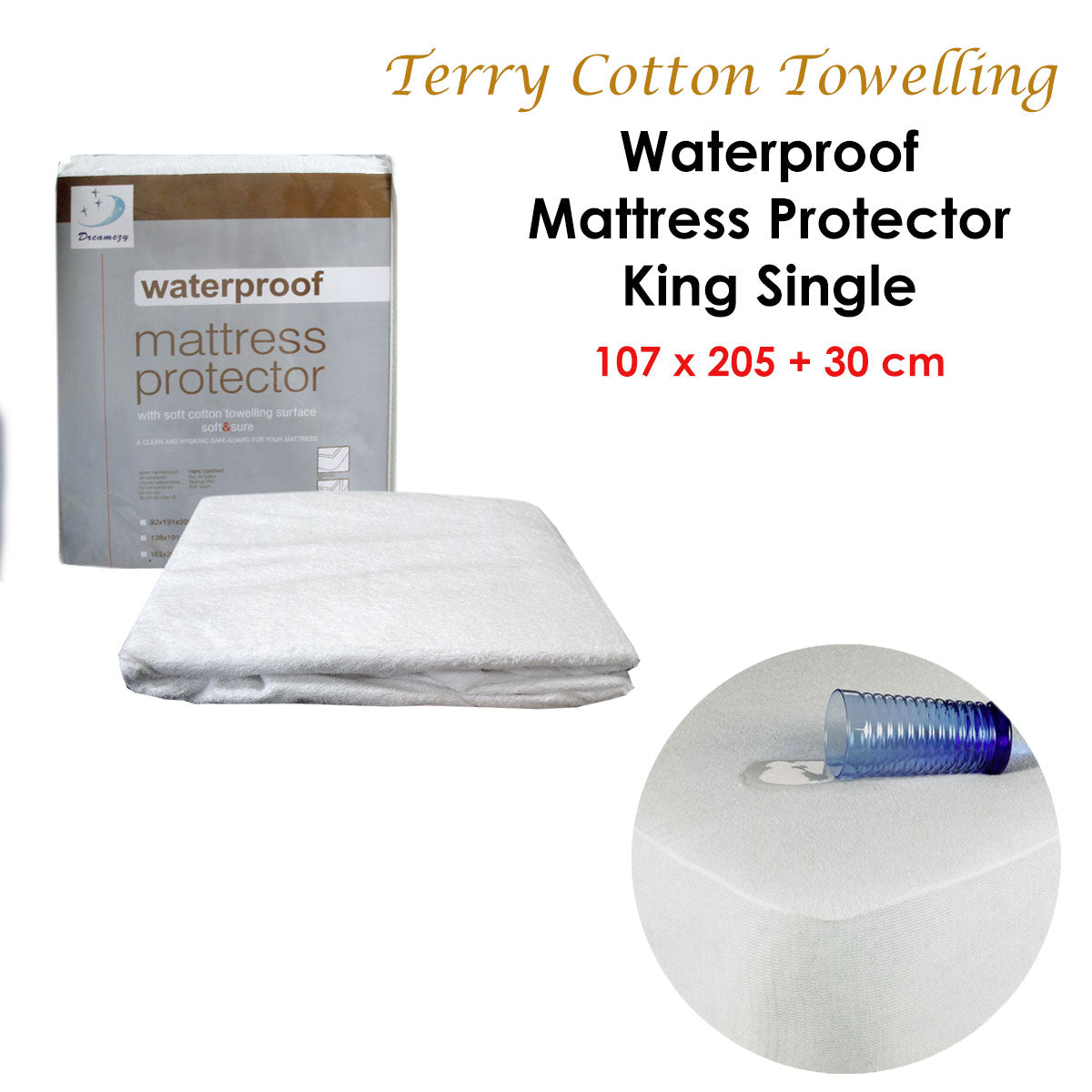 Fully Fitted Terry Waterproof Mattress Protector | 30cm Wall