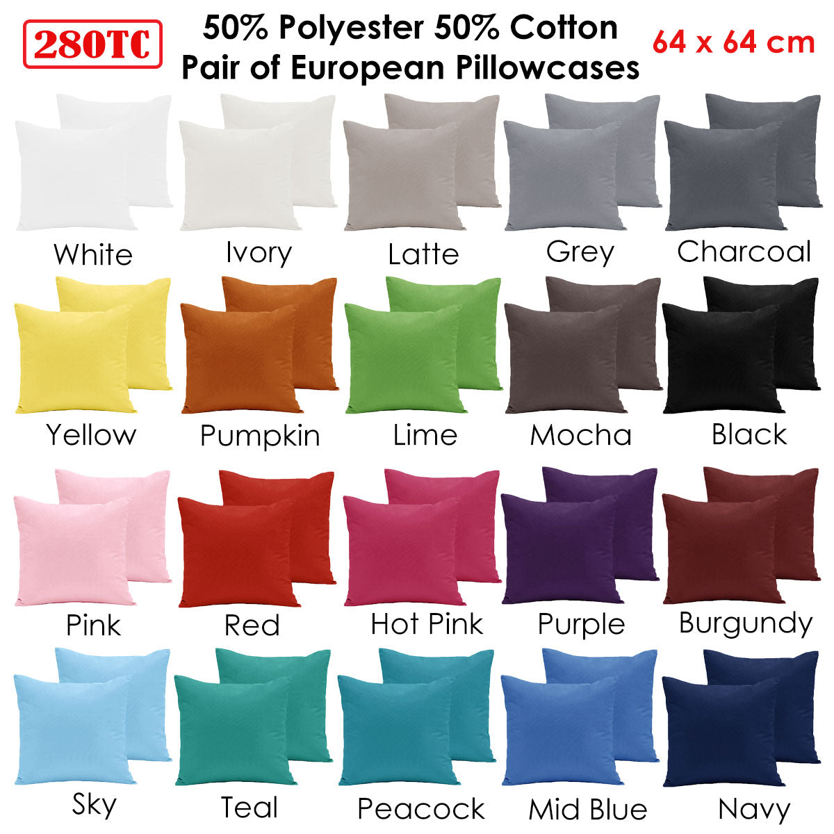 Pair of 280TC Polyester Cotton European Pillowcases | Burgundy