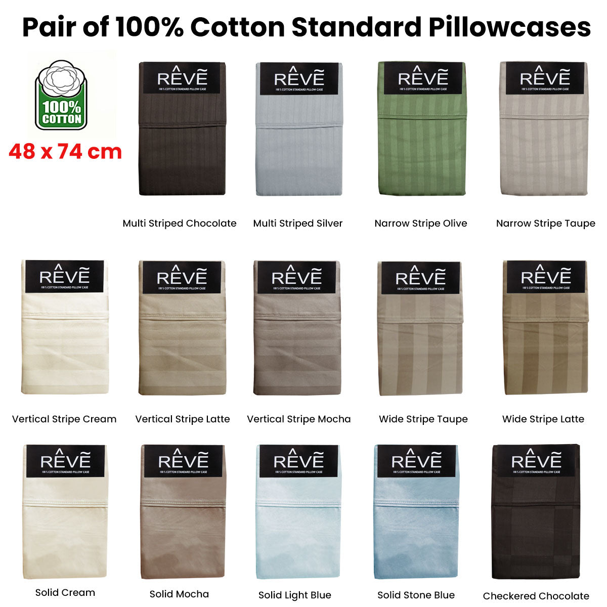 Pair of Reve 100% Cotton Standard Pillowcases | 48 x 74 cm | Solid Light Blue