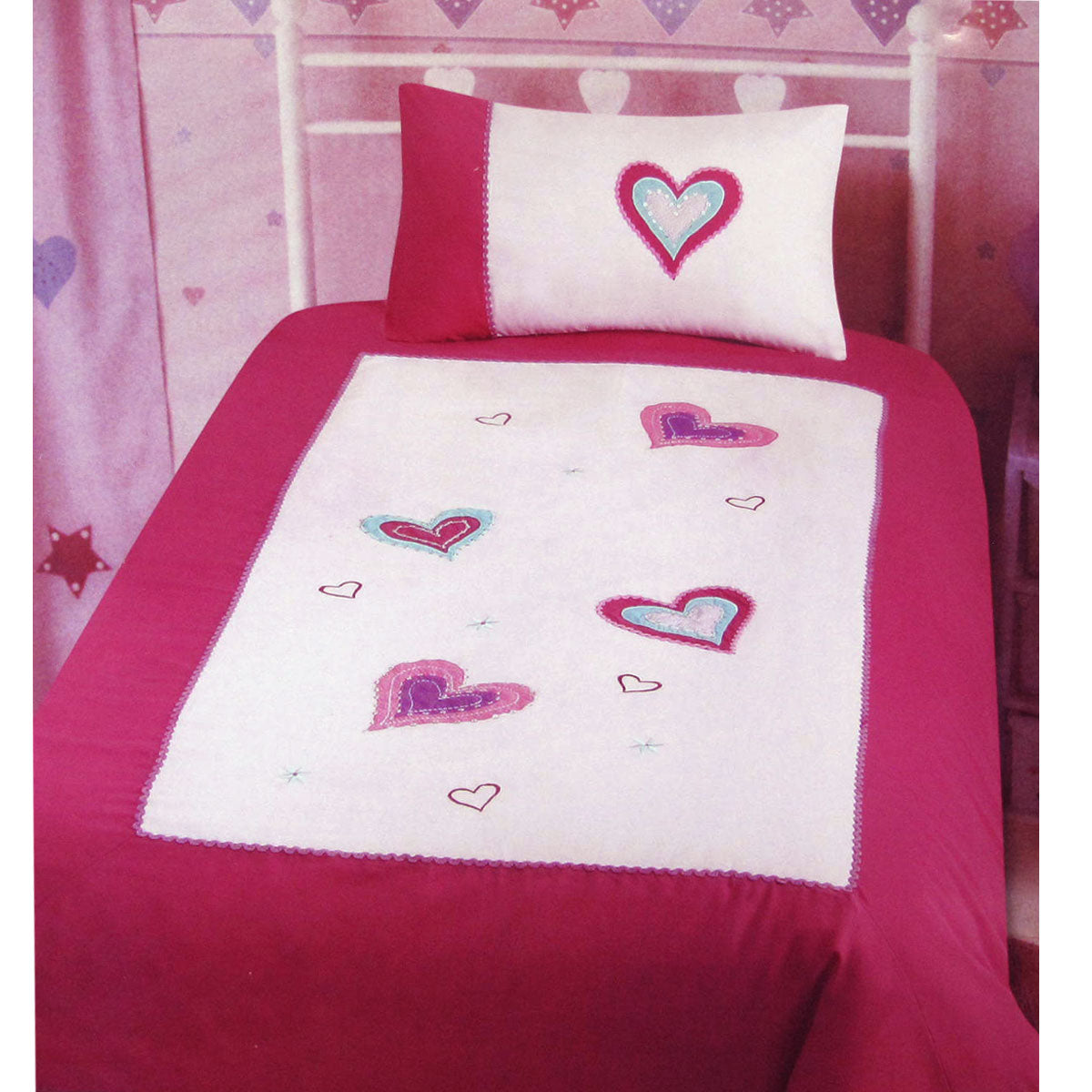 Amia Hearts Embroidered Quilt Cover Set | Single
