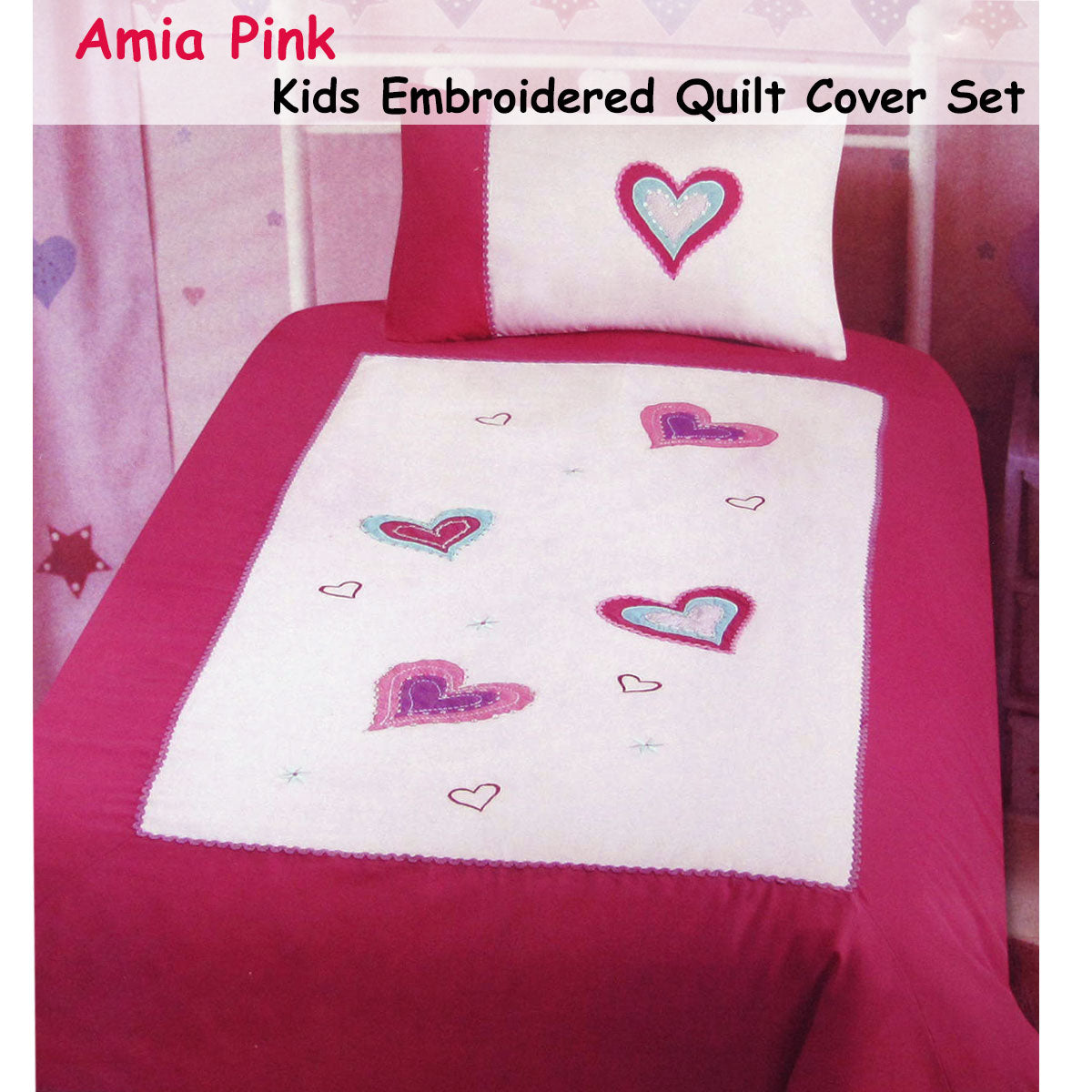 Amia Hearts Embroidered Quilt Cover Set | Single