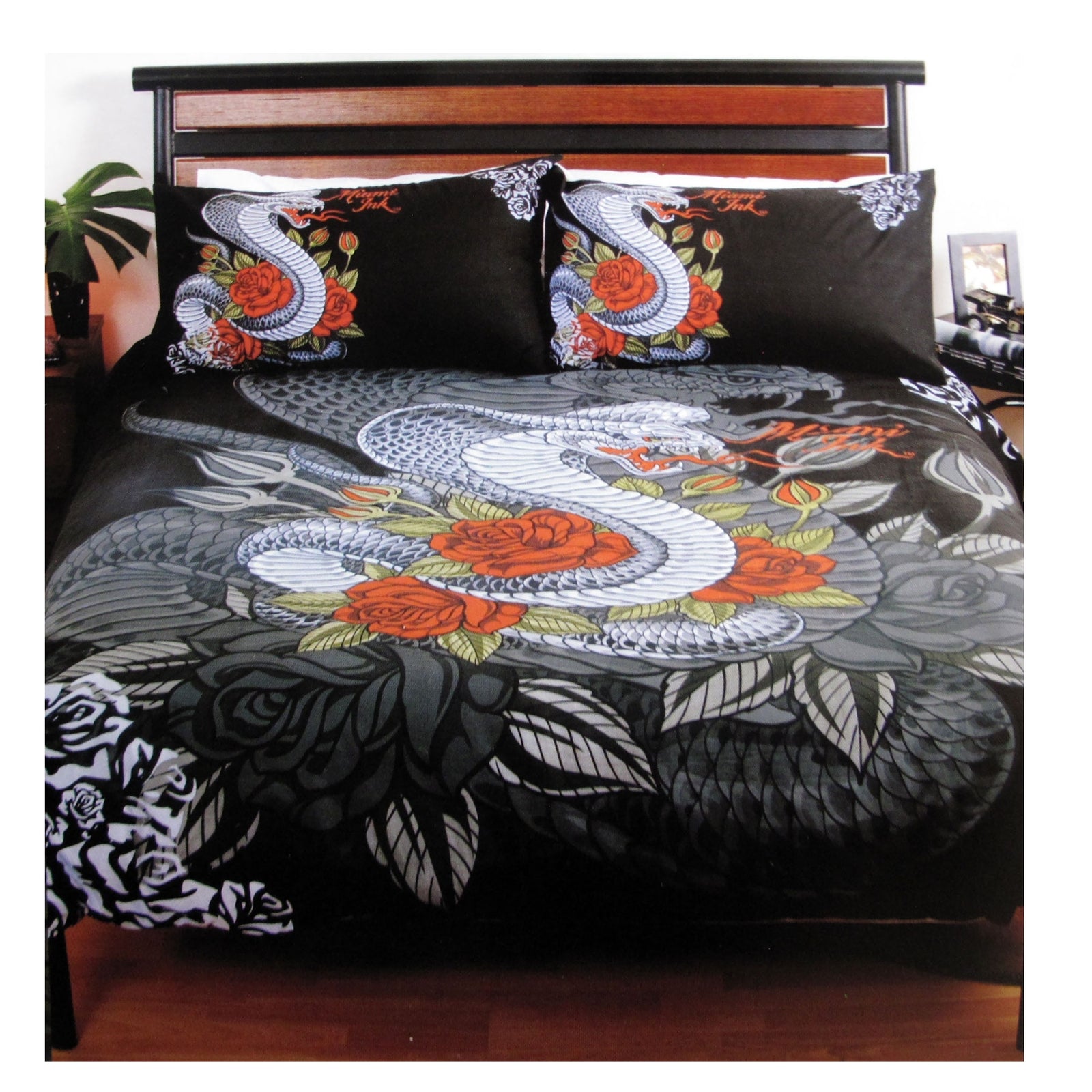 Miami Ink Cobra Black Quilt Cover Set | Single