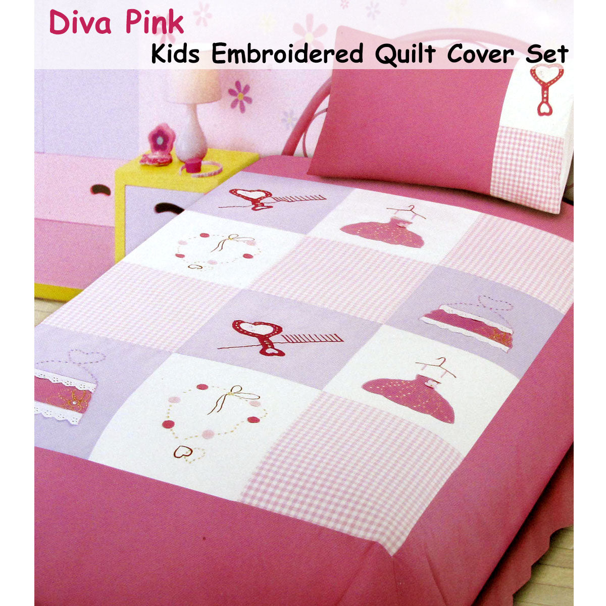 Diva Girls Accessories Embroidered Quilt Cover Set | Single