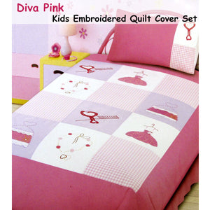 Diva Girls Accessories Embroidered Quilt Cover Set | Single