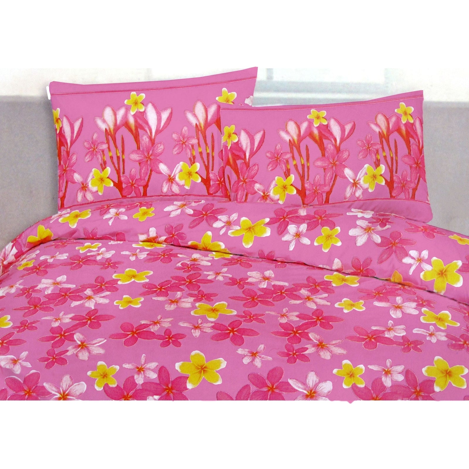 225TC Polyester Cotton Frangipani Jungle Pink Quilt Cover Set | King