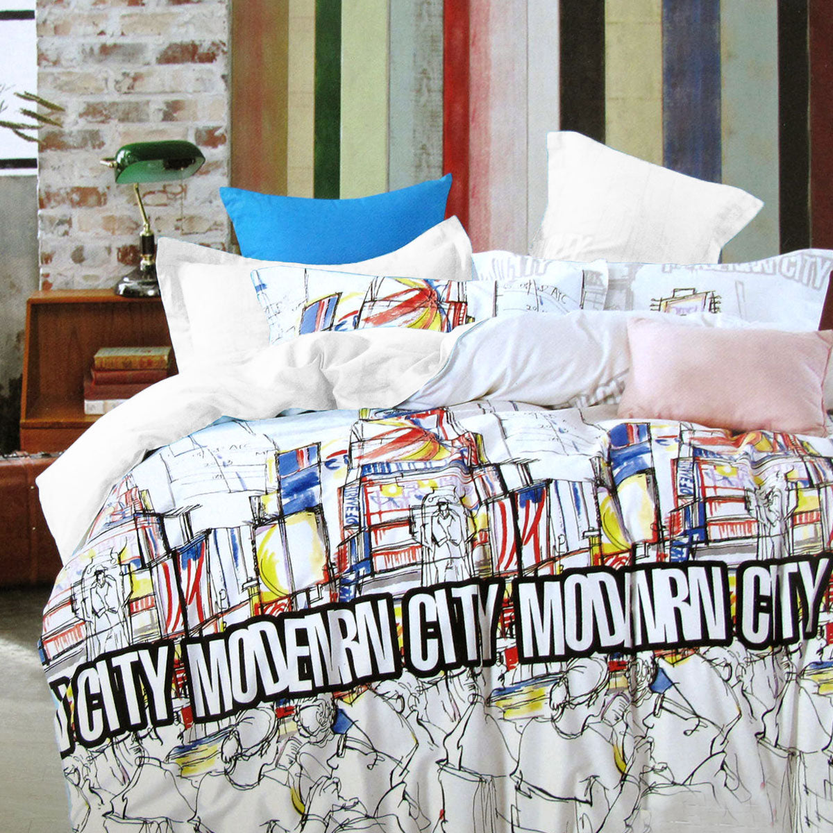 Modern City Natural Cotton Quilt Cover Set | Single