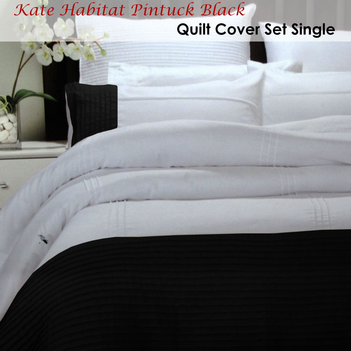 Pintuck Black Quilt Cover Set | Single