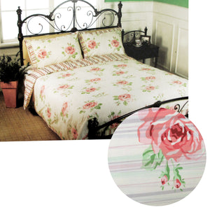 Cream Rosie Stripes Polyester Cotton Quilt Cover Set | Queen