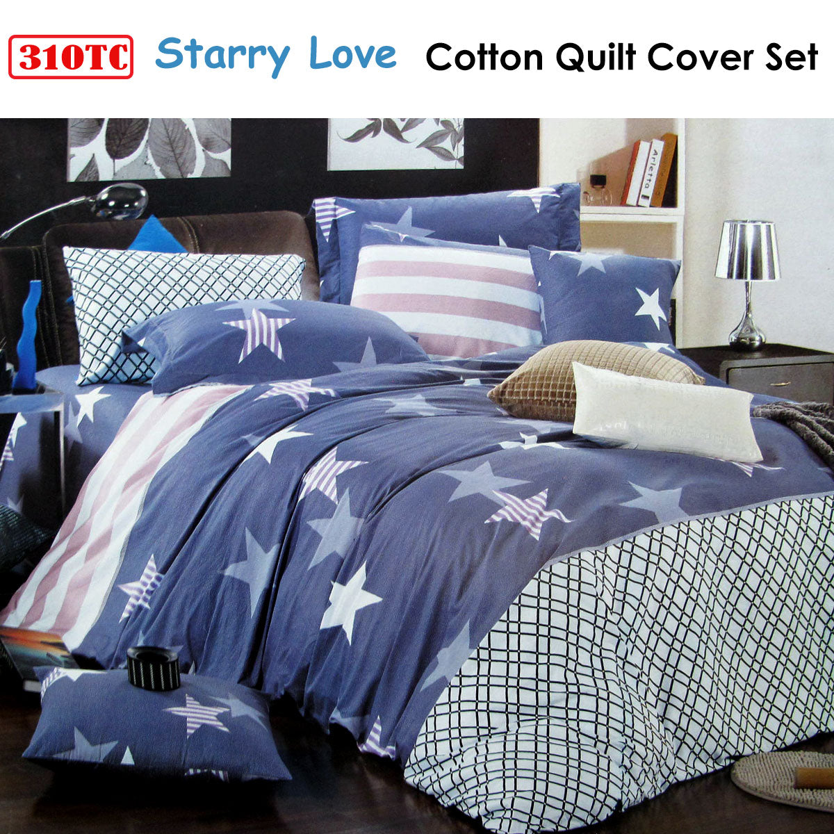 310TC Starry Love Cotton Printed Quilt Cover Set | Single
