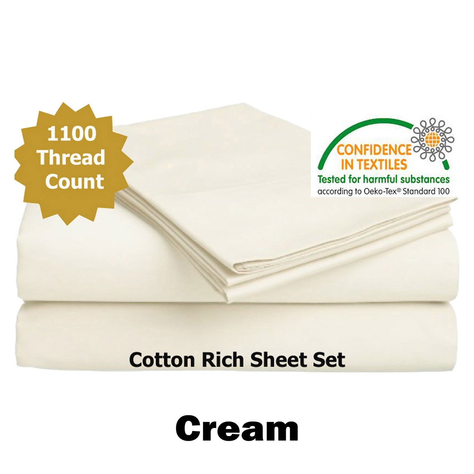Accessorize 1100TC Cotton Rich Sheet Set | Cream | Queen