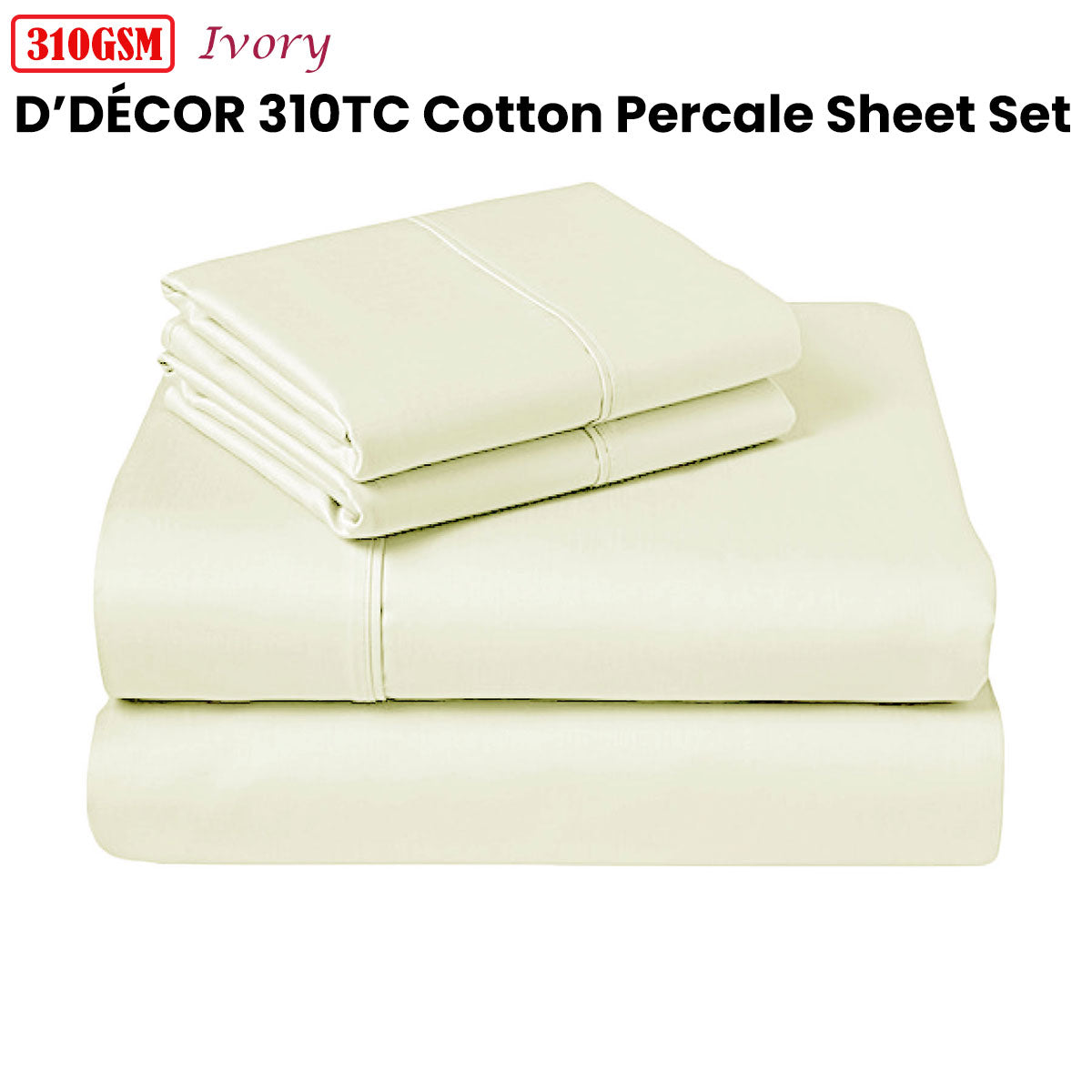 310TC Fusion Cotton Percale Sheet Set | Ivory | King