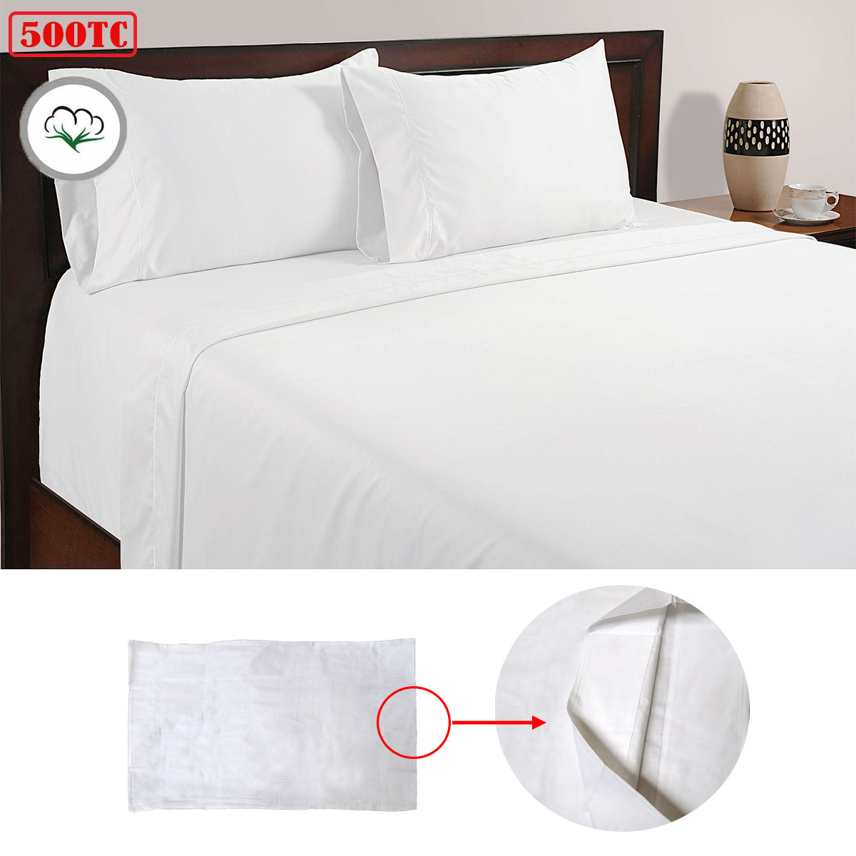 500TC 100% Cotton Sheet Set | White | Queen