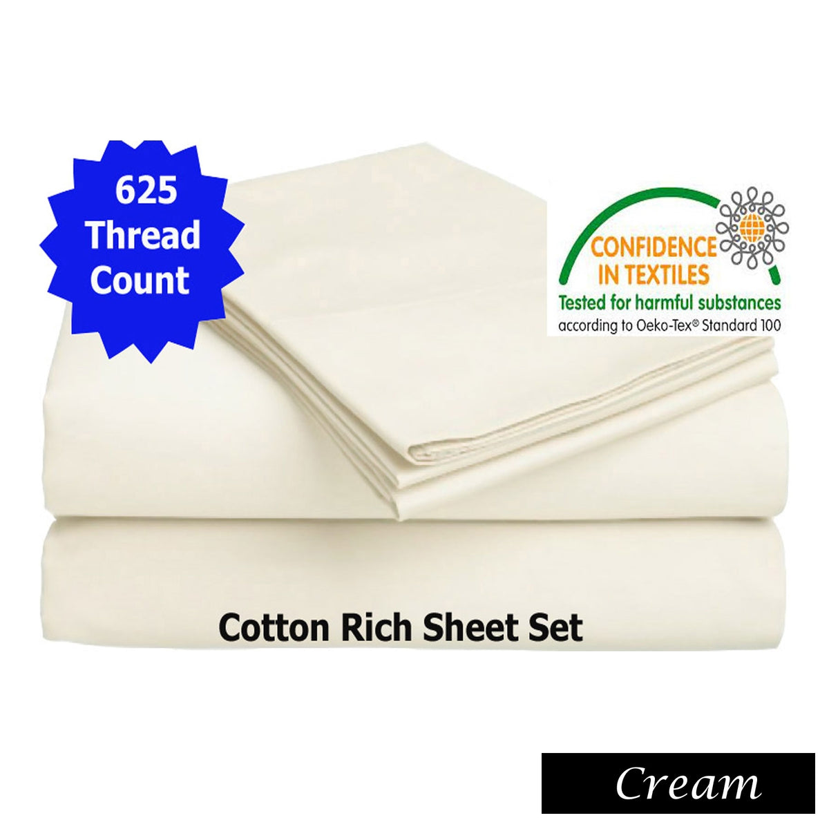 Accessorize 625TC Cotton Rich Sheet Set | Cream | Queen