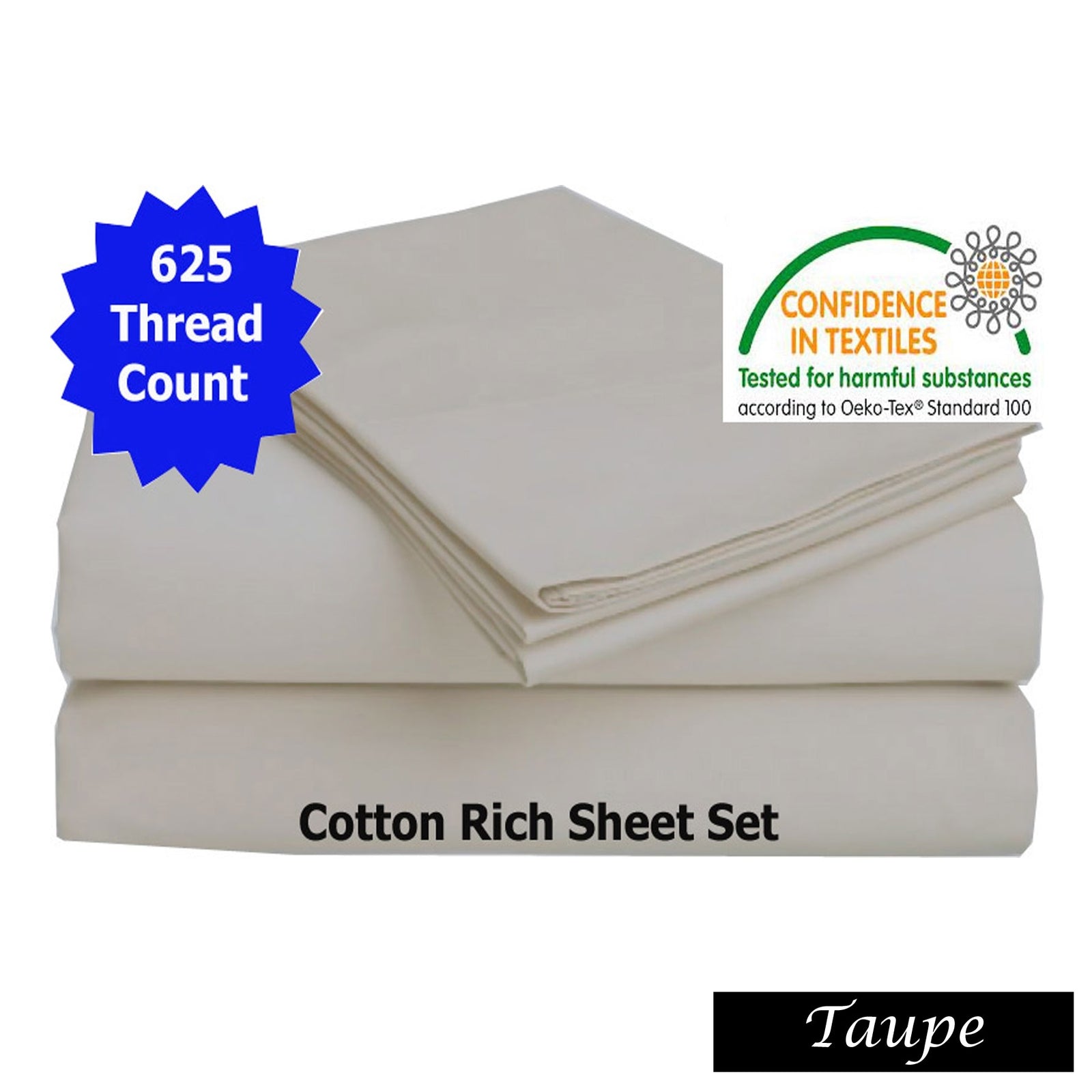 Accessorize 625TC Cotton Rich Sheet Set | Taupe | Queen