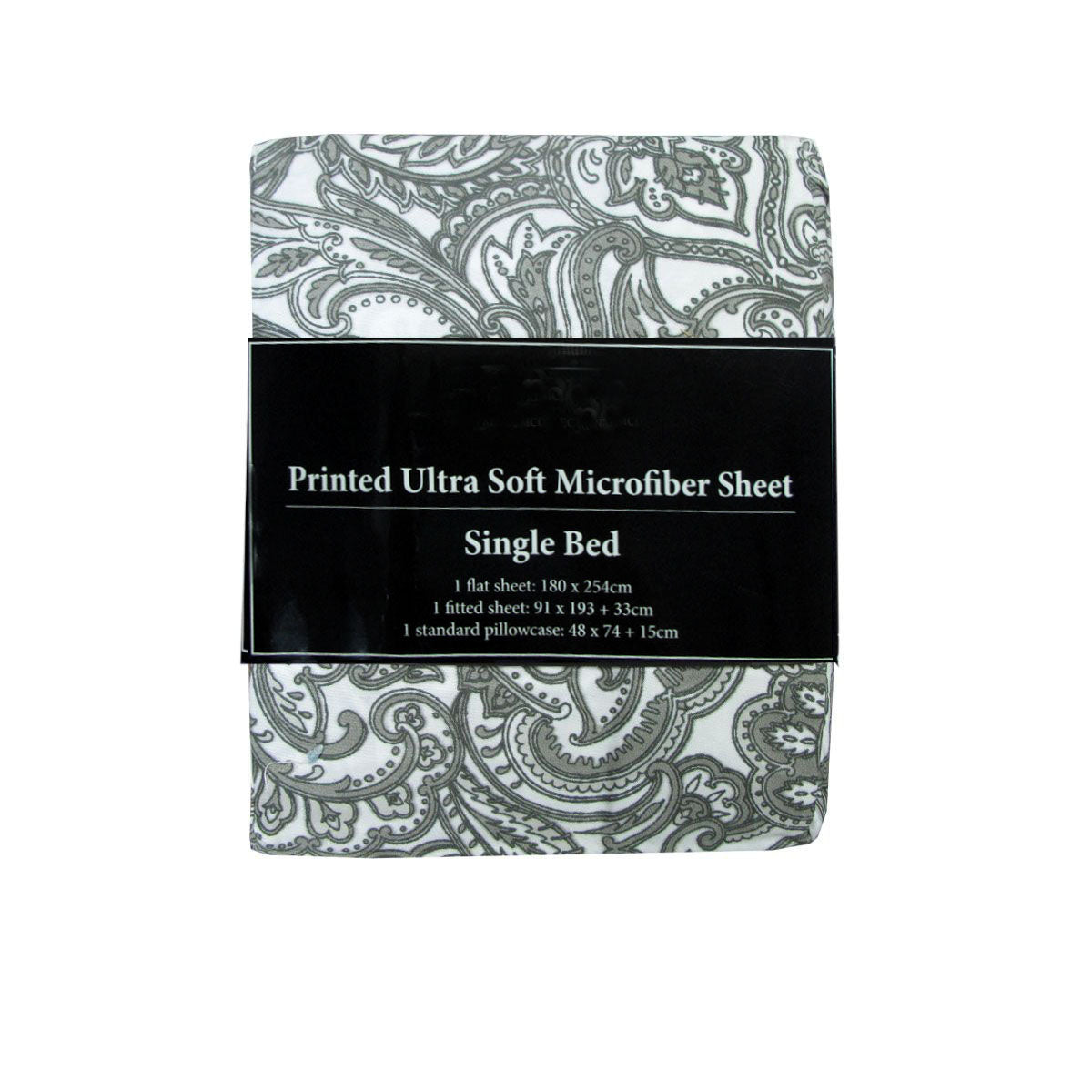 Printed Microfiber Sheet Set | Single | Grey Paisley