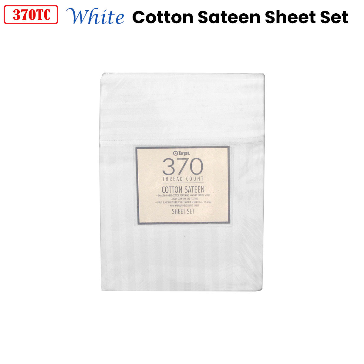 370TC White Self-striped Cotton Sateen Sheet Set | King
