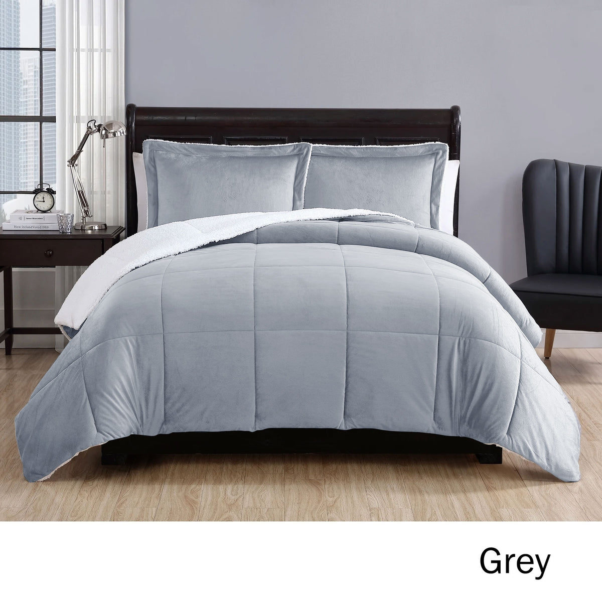3 Piece Micro Mink Comforter Set | Grey | Queen
