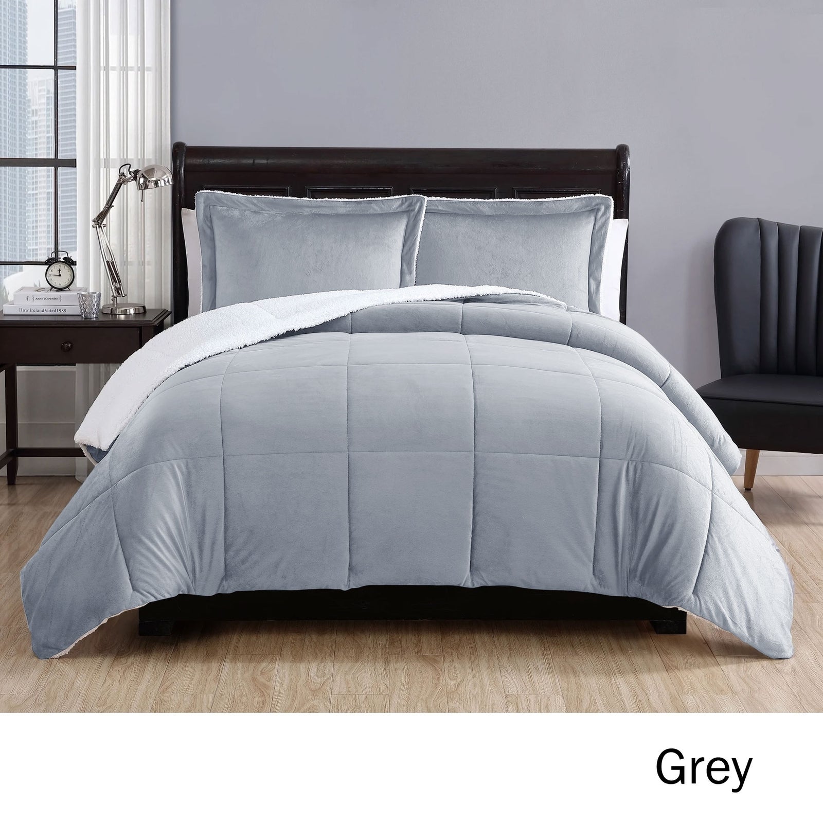 3 Piece Micro Mink Comforter Set | Grey | Queen