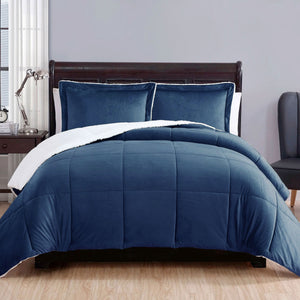 3 Piece Ultra-soft Micro Mink Comforter Set | Queen | Sherpa Reverse | Navy Blue