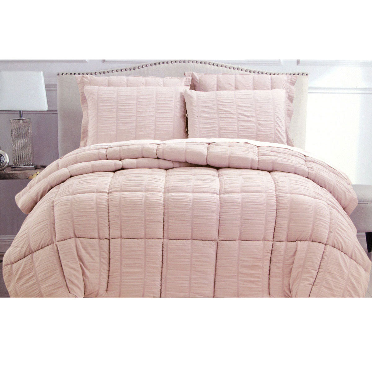 Seersucker Comforter Set | Light Pink | King