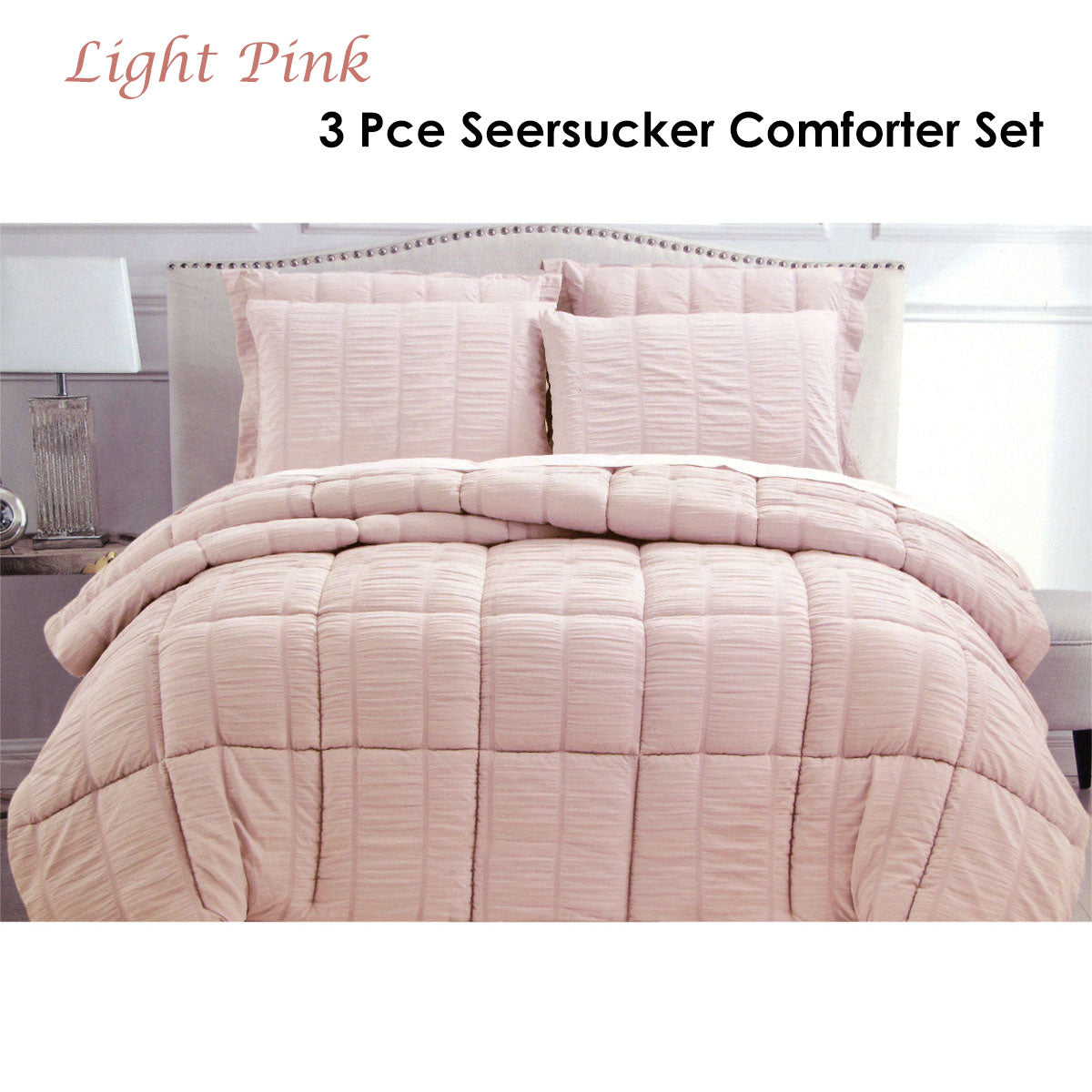 Seersucker Comforter Set | Light Pink | King