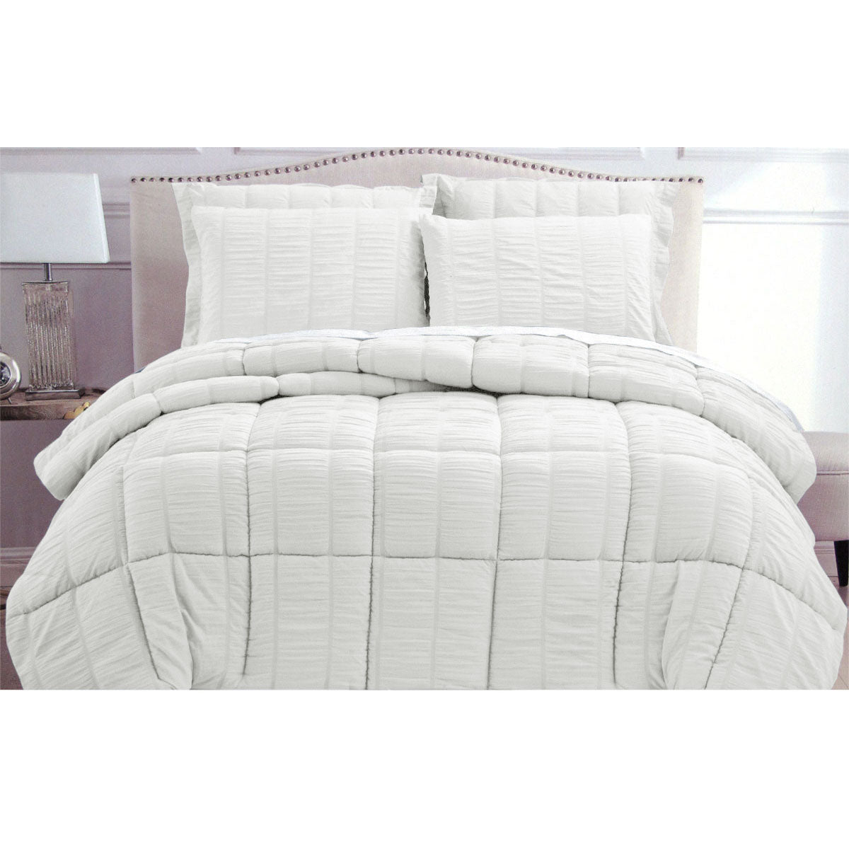 Hotel Living | Seersucker Comforter Set | Queen | White