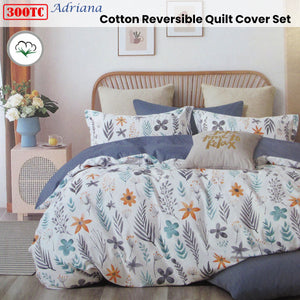 300TC Adriana Reversible Cotton Quilt Cover Set | Queen